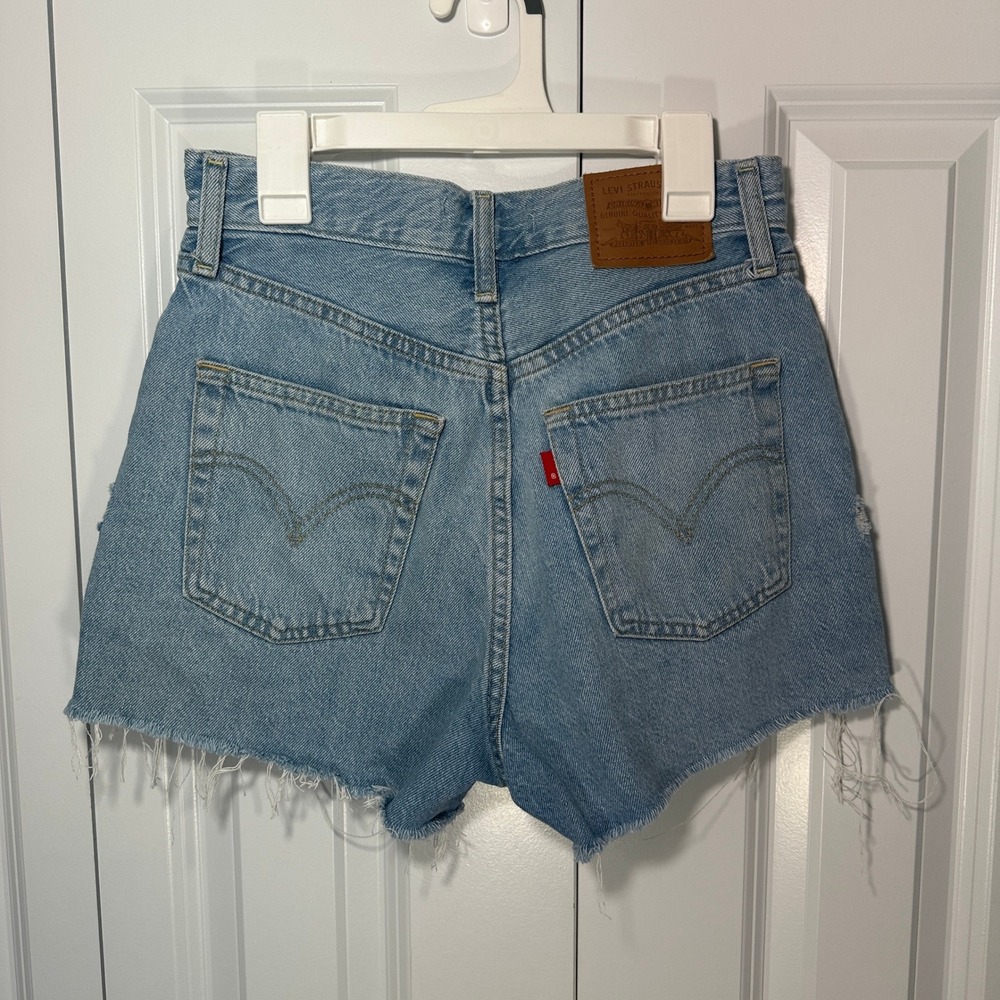 Levi's Light Blue Distressed High-Rise Jean Shorts - Picture 2 of 4